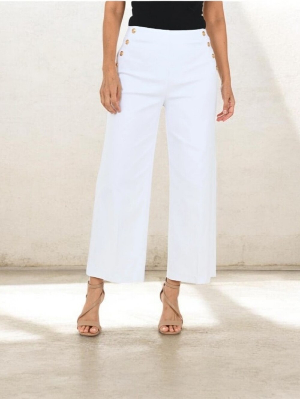 #1805 Cropped Wide-Leg Sailor Pants in White